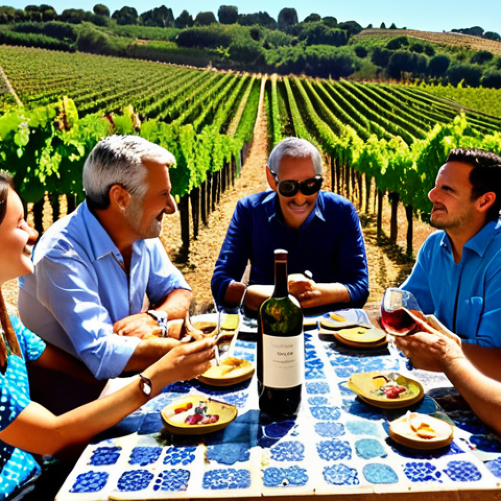 와인 서비스 실전 기술 - Wine Tasting Ambiance**
"A group of friends gathered around a rustic wooden table in a sun-drenched...
