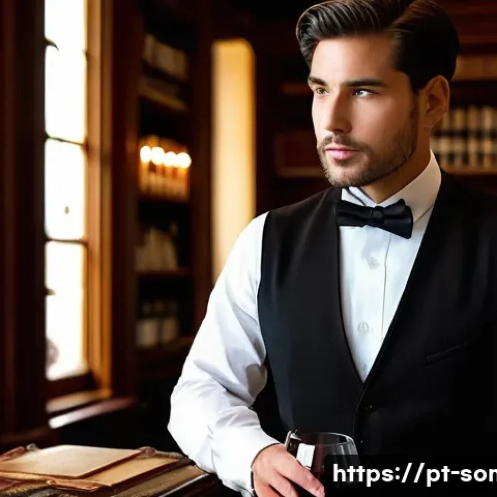 소믈리에 일과 공개 - **Prompt:** A discerning sommelier, a man in his late 30s with an intelligent gaze, impeccably dress...