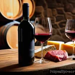 와인 테이스팅 주제별 토론 사례 - A sophisticated wine tasting scene set in a warmly lit Portuguese wine cellar, featuring a crystal w...