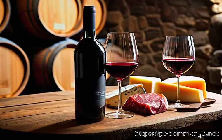 와인 테이스팅 주제별 토론 사례 - A sophisticated wine tasting scene set in a warmly lit Portuguese wine cellar, featuring a crystal w...
